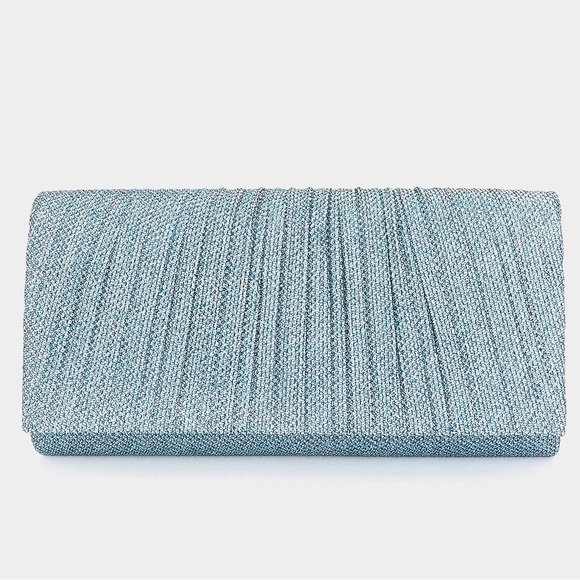 Aqua Blue Sparkly Quilted Clutch Crossbody Bag - Picture 1 of 8